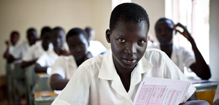 meisje op school in Zuid-Sudan