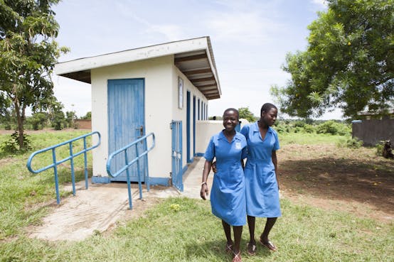 Girls at toilet in Uganda