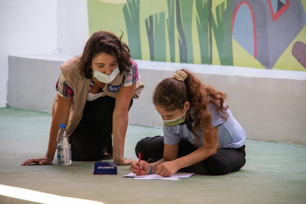 Plan International _children attending a PSS session in a public school in Beirut. This is the second session they attend face to face after the country was under complete lockdown