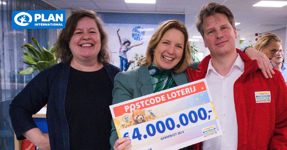 De Nationale Postcode Loterij verrast Plan International met een verhoging van de jaarlijkse bijdrage naar €4 miljoen