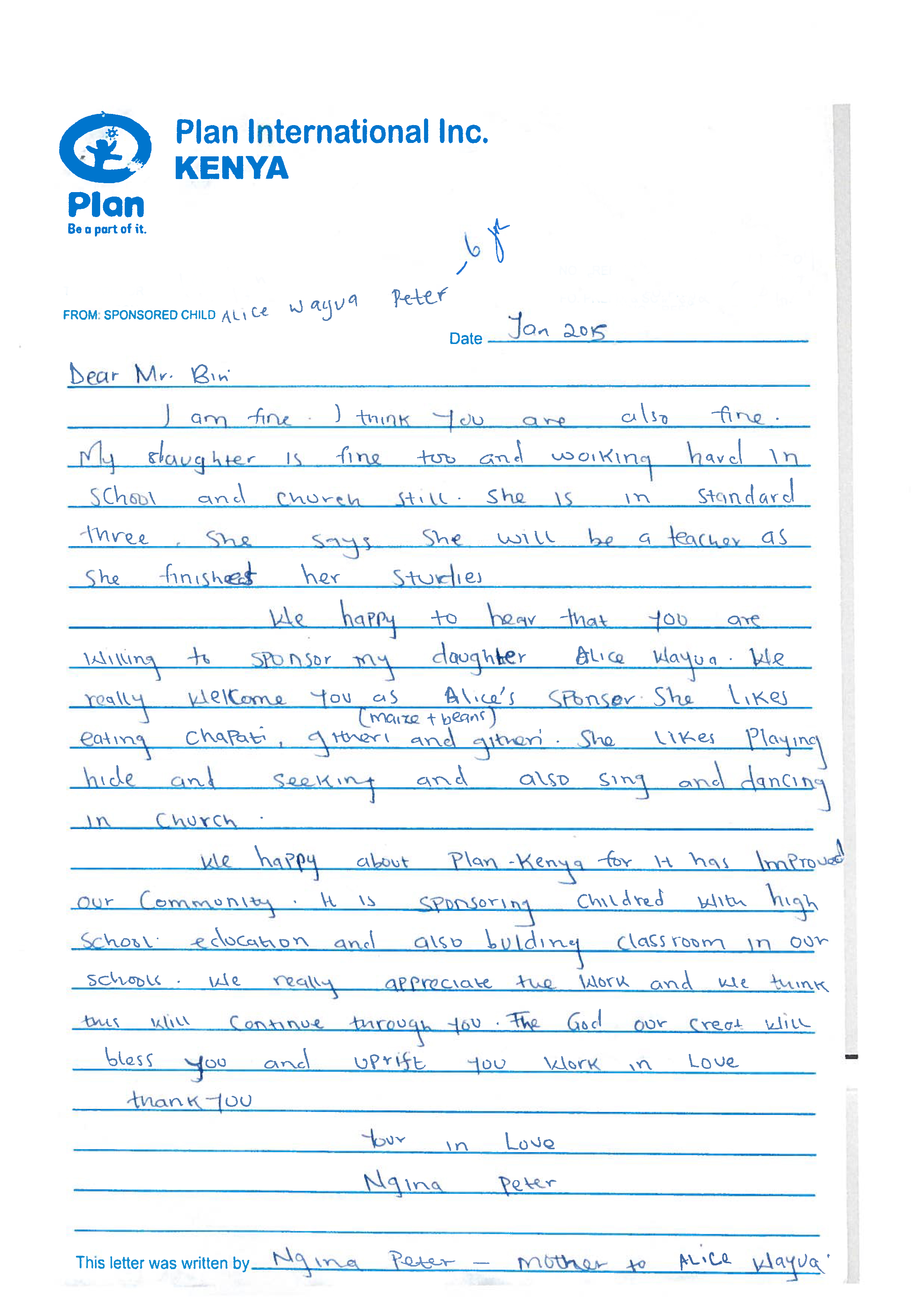 schrijven met sponsorkind